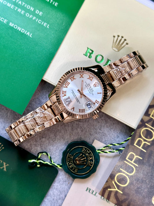 Rolex Date just Roman Marker Rose Gold Swiss Automatic Ladies Watch