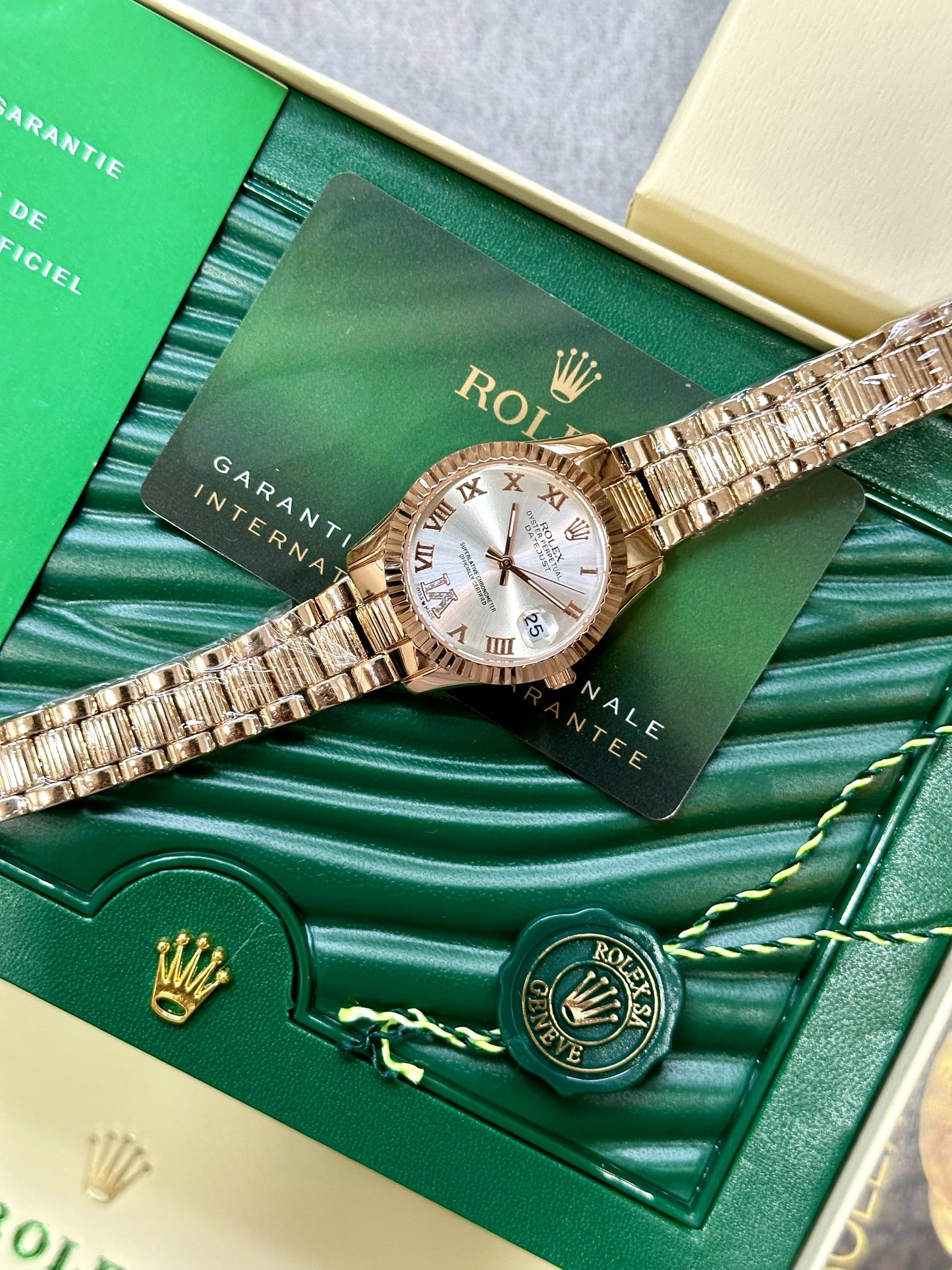 Rolex Date just Roman Marker Rose Gold Swiss Automatic Ladies Watch