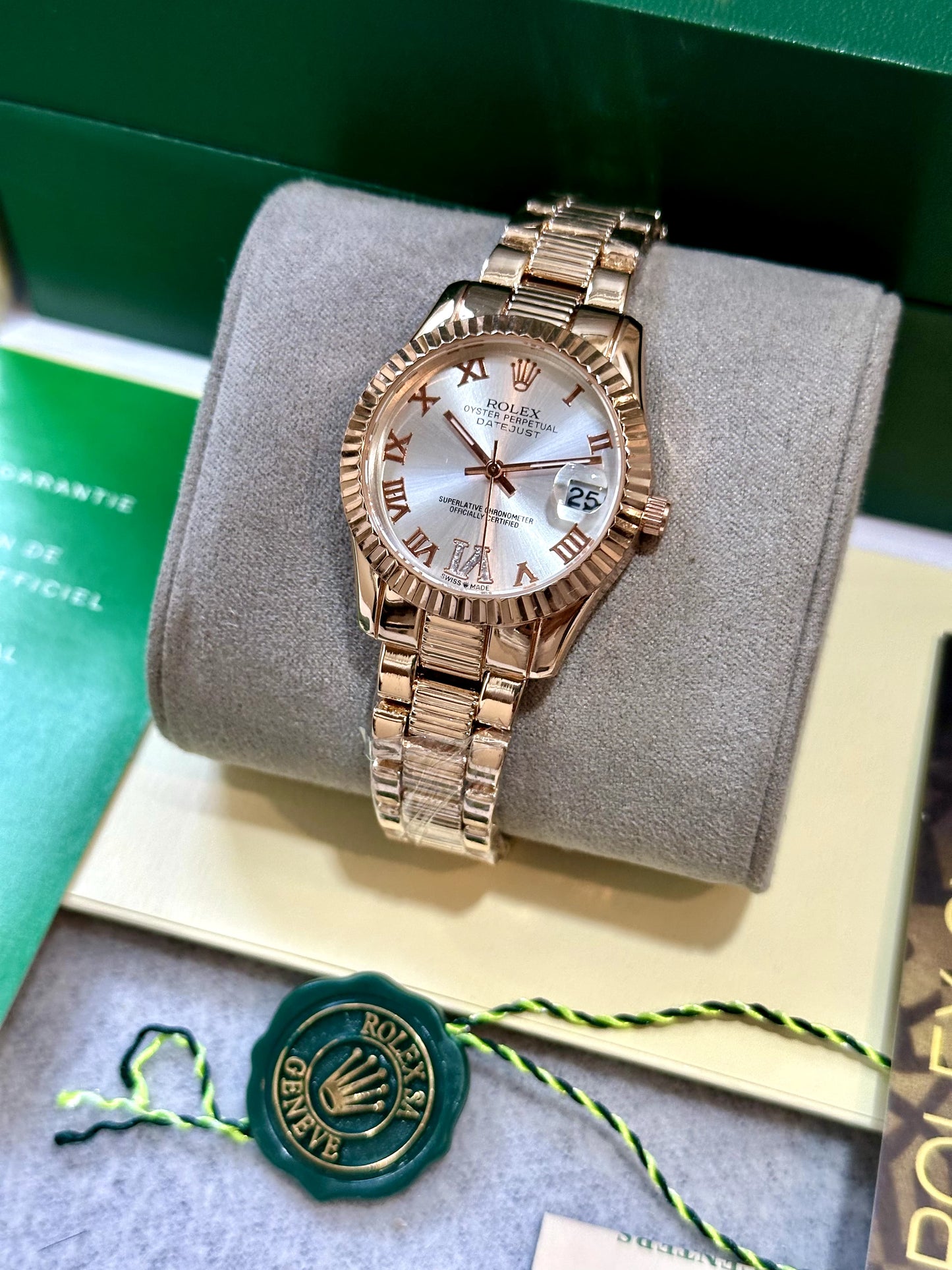 Rolex Date just Roman Marker Rose Gold Swiss Automatic Ladies Watch