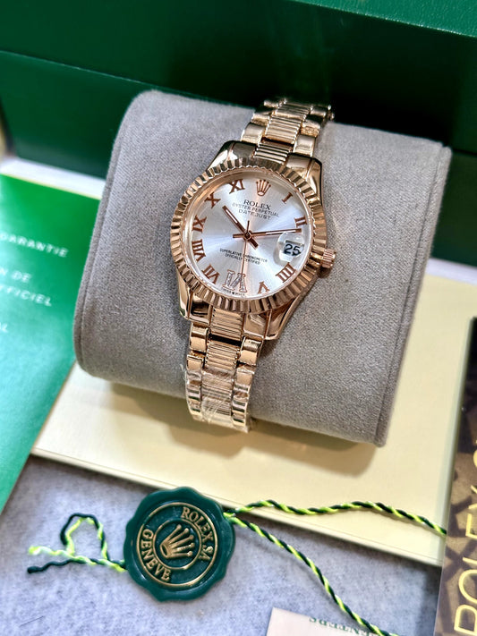 Rolex Date just Roman Marker Rose Gold Swiss Automatic Ladies Watch