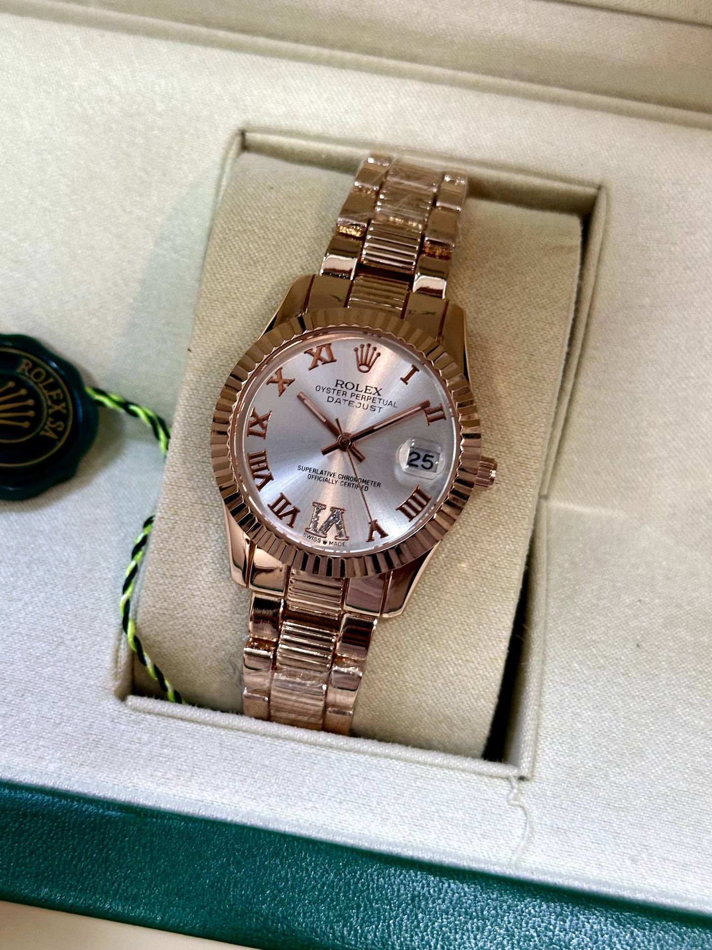 Rolex Date just Roman Marker Rose Gold Swiss Automatic Ladies Watch
